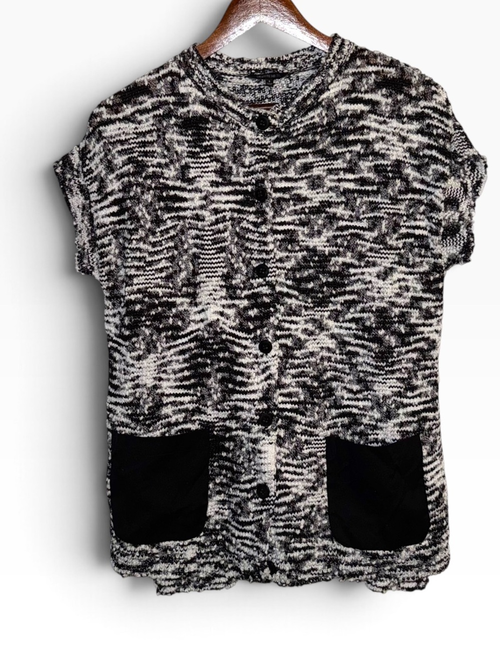 Lafayette 148 New York Marled Bouclé Cardigan Sweater Black White Size S
